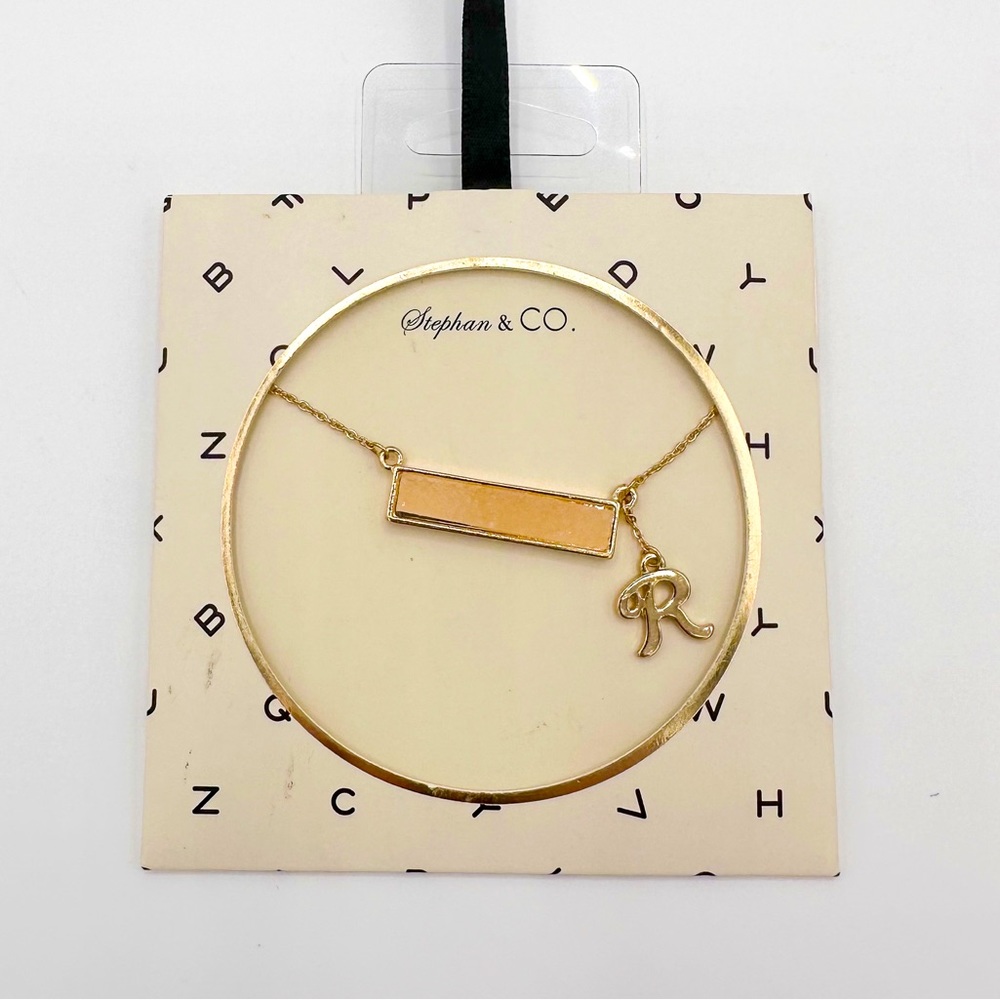 Stephan & Co R Initial Bar Gold Necklace